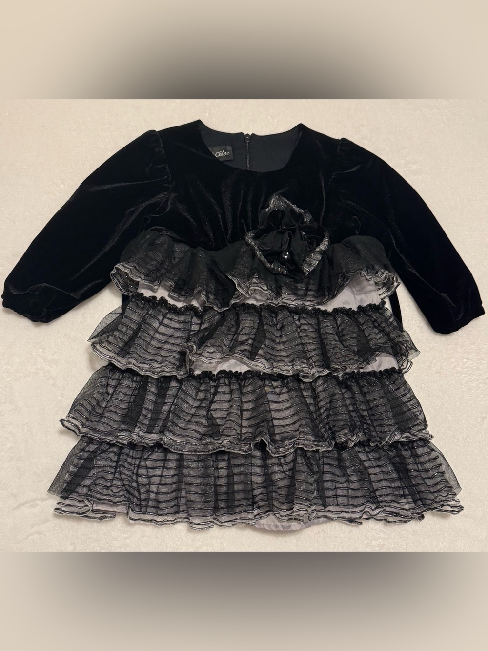 Isobella & Chloe Girls Black Velvet & Layered Tulle Ruffle Party Dress Size 24mo